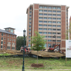 Holshouser Hall, foreground, has gone through major renovations. Behind it is new Laurel Hall.