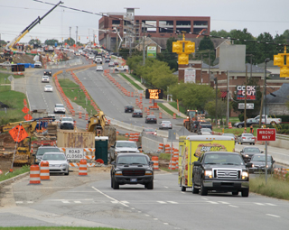 Northbound traffic has used the southbound North Tryon Street bridge for the past year.